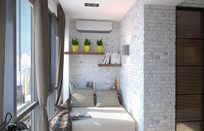Dos repisas flotantes modernas de madera con plantas y libros sobre una cama