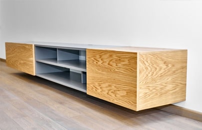 Repisa flotante moderna para colocar el televisor con compartimentos para poner decoraciones, libros y controles