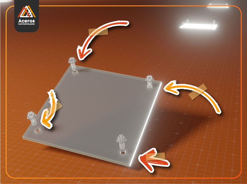 Fijación de las piezas de placa de acero con taquetes expansivos en el piso