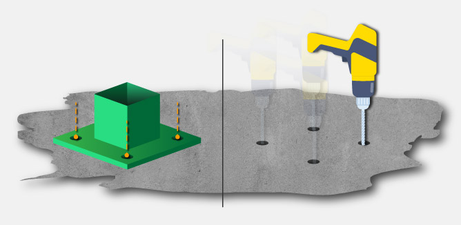 Esquema de la perforación del concreto para instalación de la reja de acero