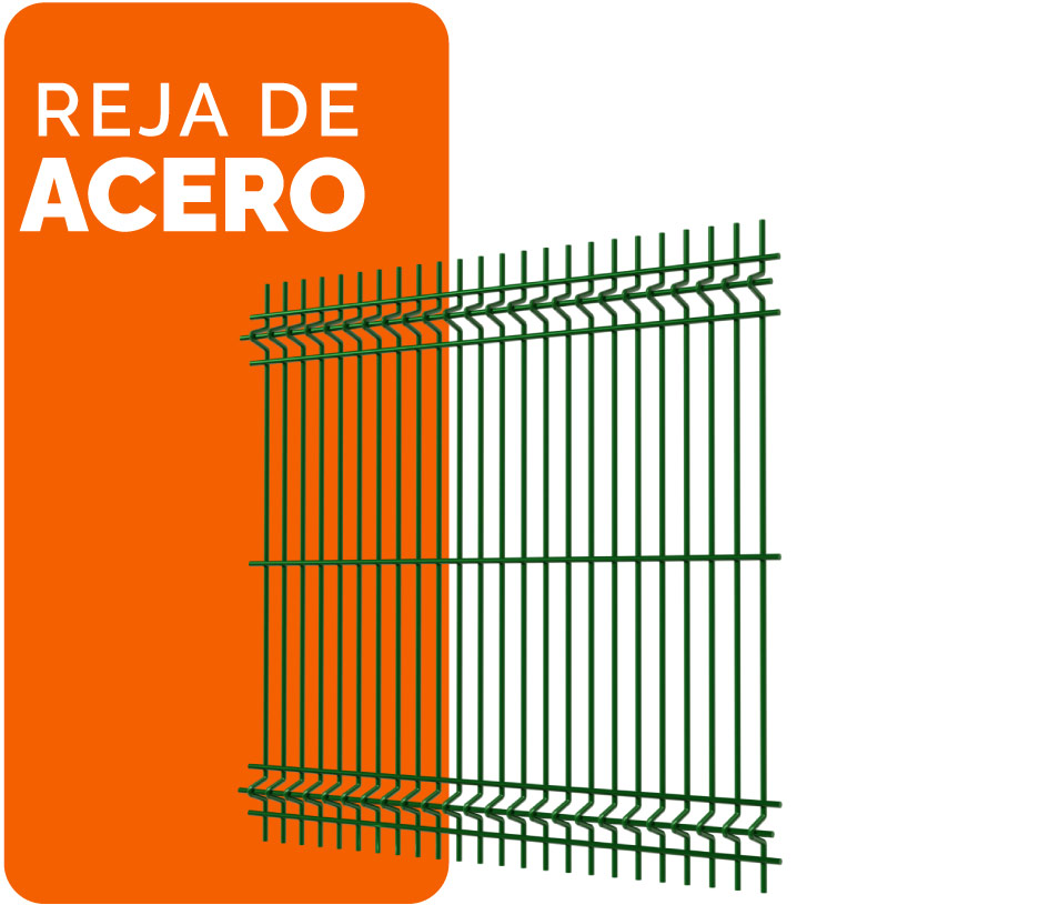 Reja de acero verde sobre fondo blanco y anaranjado